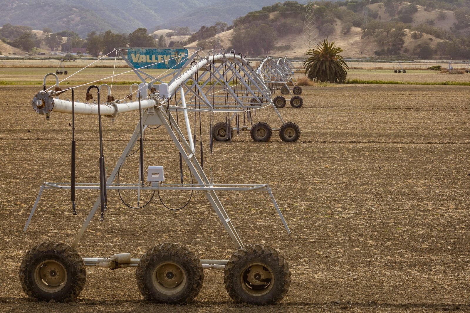 agricultural sprinklers on a farm field